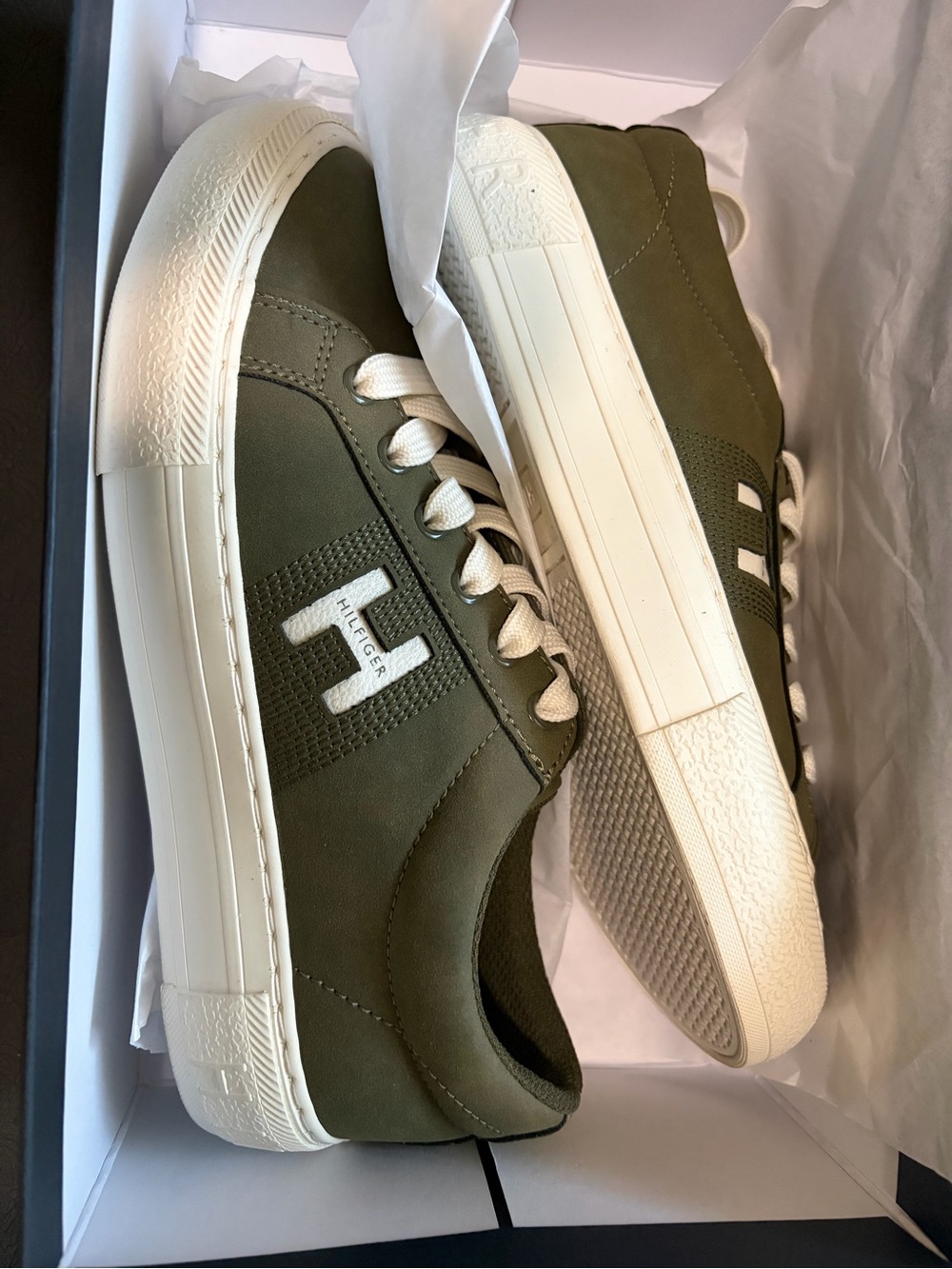 Tommy Hilfiger Olive Green Low-Top Sneakers with White Accents